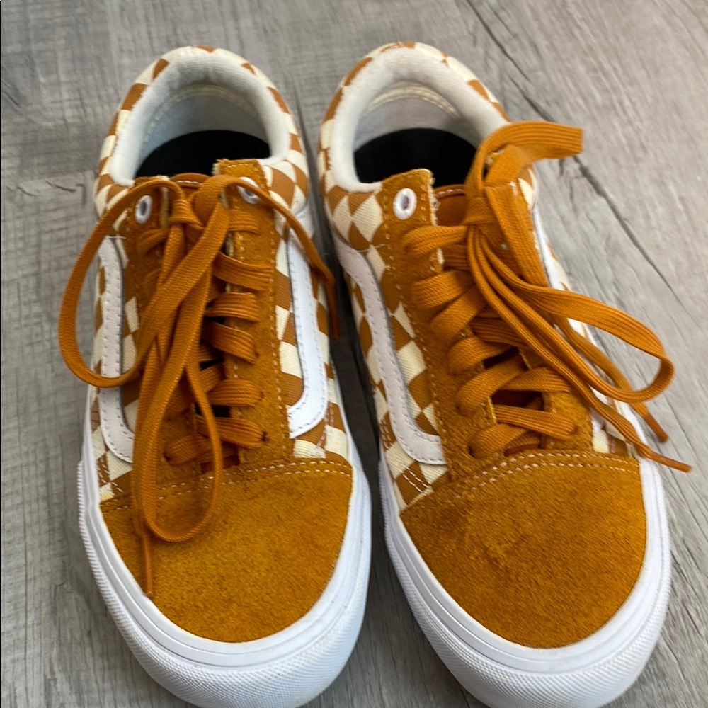 Vans Mustard Yellow and Cream Skater Checkered Sneakers Men’s Size 6